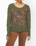 Designer-Pullover mit Blumenstickerei khaki