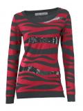 Designer-Pullover mit Pailletten rot-schwarz