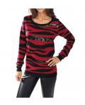 Designer-Pullover mit Pailletten rot-schwarz