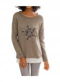 Designer-Pullover mit Pailletten taupe