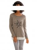 Designer-Pullover mit Pailletten taupe