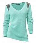 Designer-Pullover mit Perlen mint