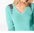 Designer-Pullover mit Perlen mint