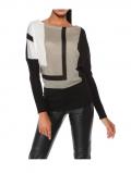 Designer-Pullover schwarz-taupe-ecru