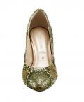 Designer-Pumps beige-oliv-metallic