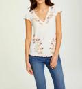 Designer-Rippenshirt mit Blüten-Print champagner