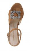 Designer-Sandalette mit Strass cognac