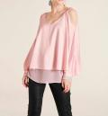 Designer-Satinbluse mit Cut-Outs rosé