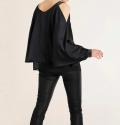 Designer-Satinbluse mit Cut-Outs schwarz