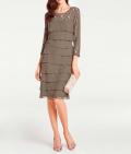 Designer-Spitzen-Chiffonkleid taupe