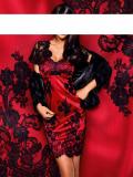 Designer-Spitzenkleid rot-schwarz