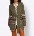 Designer-Strickmantel khaki-bunt