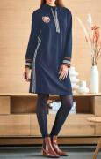 Designer-Sweat-Kleid marine-rostrot