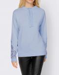 Designer-Sweatshirt mit Spitzeneinsatz eisblau