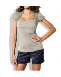 Designer-Top mit Spitze helltaupe