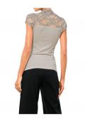 Designer-Top mit Spitze helltaupe