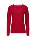 Designer-Wickeloptikpullover mit Spitze rot