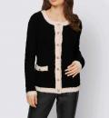 Designer-Wollstrickjacke schwarz-ecru