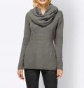 Designer-Zopfmusterpullover mit Schal grau