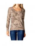 Druck-Pullover beige-taupe