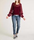 Druckbluse + Top bordeaux