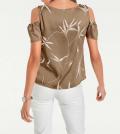 Druckbluse mit Cut-Outs cognac-offwhite