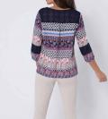 Druckbluse mit Seide und Spitze. marine-bunt