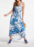 Druckkleid ecru-blau