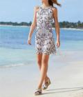 Druckkleid mit Spitze offwhite-grau