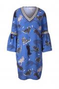 Druckkleid mit Volants blau-bunt