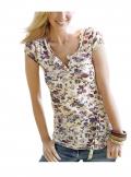 Druckshirt mit Spitze beige-bunt