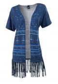 Druckstrickjacke mit Fransen blau-bunt