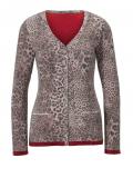 Feinstrickjacke mit Strass leo-gemustert