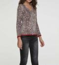 Feinstrickjacke mit Strass leo-gemustert