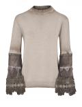 Feinstrickpullover mit Spitze taupe