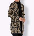 Jacquard-Longcardigan schwarz-camel-gemustert