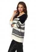 Jacquard-Pullover ecru-schwarz