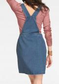 Jeans-Latzkleid mit Spitze blau