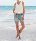 Jeansshorts mit Stickerei blau-used