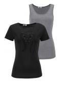 Jerseyshirt + Top schwarz-grau-melange