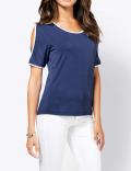 Jerseyshirt mit Cut-Outs jeansblau-ecru