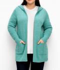 Kapuzenstrickjacke mitWolle und Kaschmir aqua meliert