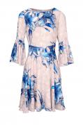 Kleid mit Volants creme-blau