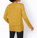 Kuschelpullover mit Lochstrick ocker