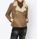 Lamm-Nappaleder-Jacke mit Pelzimitat cognac