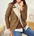 Lamm-Nappaleder-Jacke mit Pelzimitat cognac