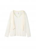 Langarmshirt mit Chiffon-Bindeband ecru