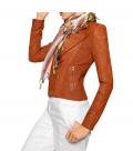 Leder-Canvas-Patchjacke burnedorange