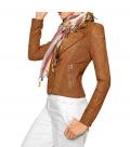 Leder-Canvas-Patchjacke cognac