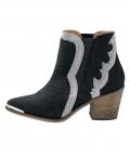 Leder-Cowboy-Stiefelette schwarz-silberfarben